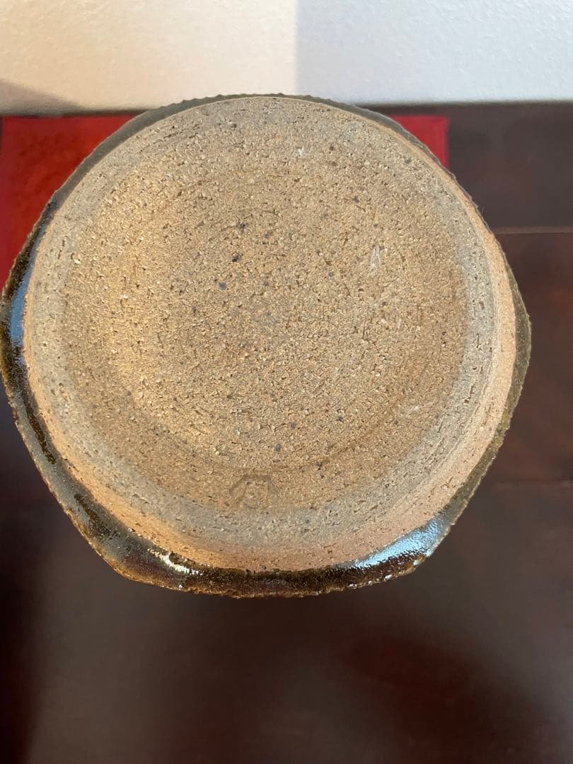 沖塩明樹　寒風春木窯 面取り花瓶　線模様　岡山 民芸　民藝　武内晴二郎