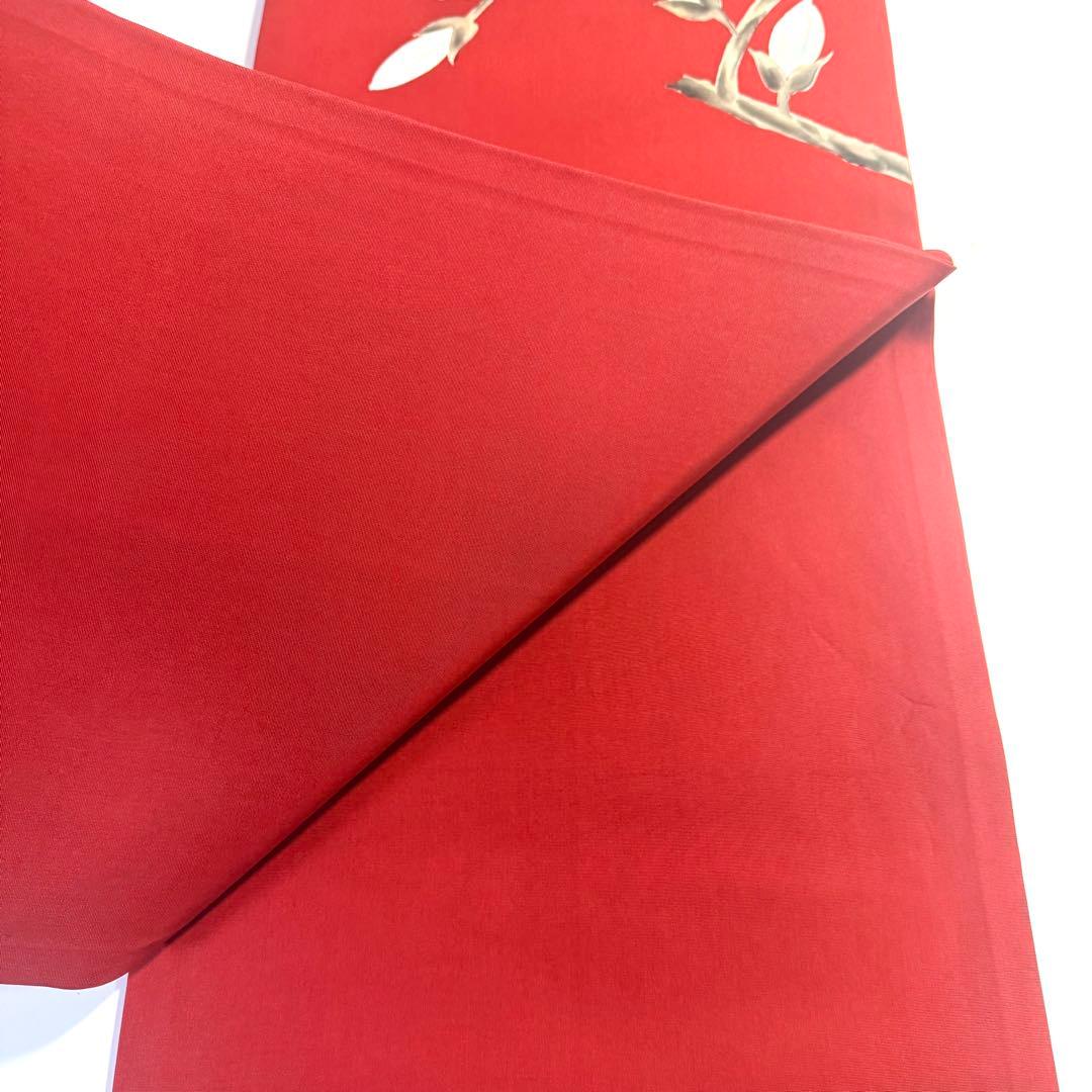 5k2293 名古屋帯　絹　塩瀬帯　猫　手書き　染め　赤　白　黒　花柄　和装