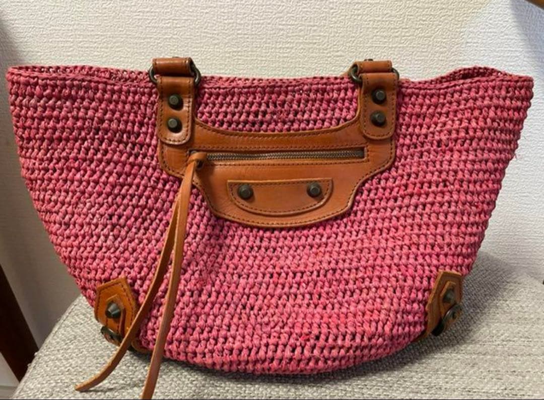 赤かごバッグ レザー ハンドル