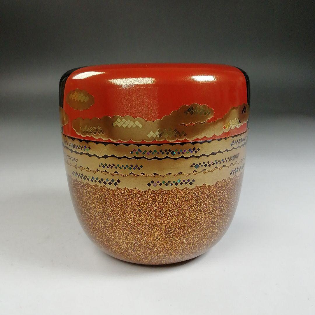 Ｗ２３８　棗　『紅富士蒔絵』『内銀地』『大棗』『細川司光 作』　共箱　茶道具