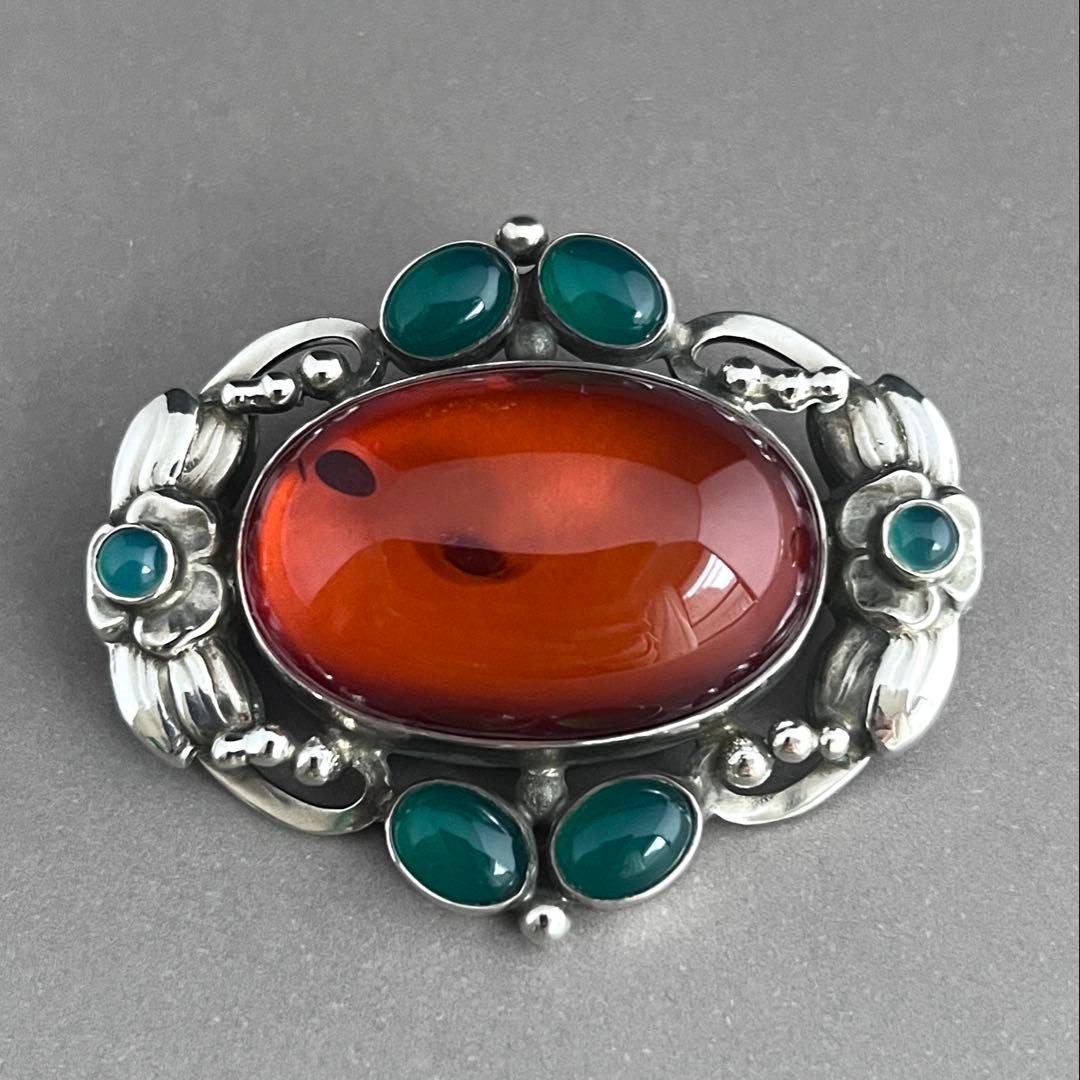 【名品】ジョージ ジェンセン ブローチ #78 アンバー／グリーンアゲート