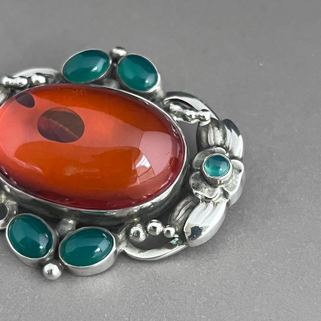 【名品】ジョージ ジェンセン ブローチ #78 アンバー／グリーンアゲート