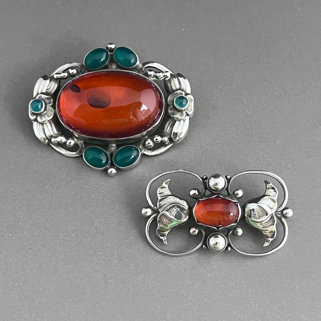 【名品】ジョージ ジェンセン ブローチ #78 アンバー／グリーンアゲート