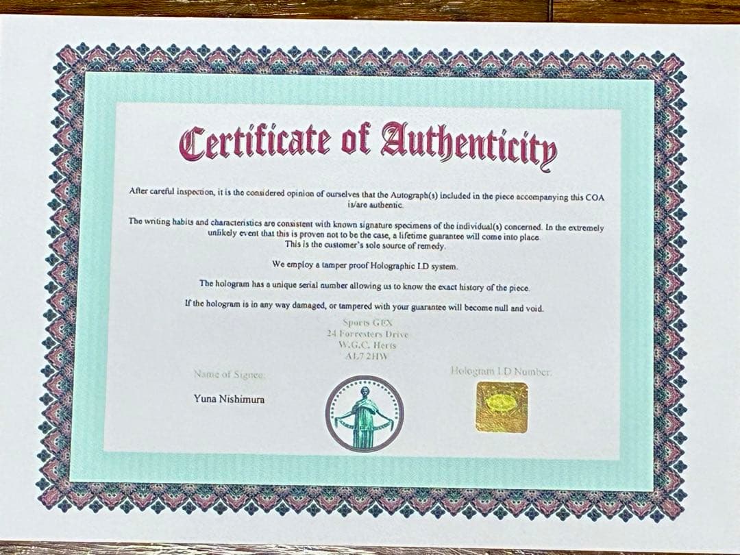 SALE！新品未使用！西村優菜　　　　　　　直筆サイン入フォト保証書付