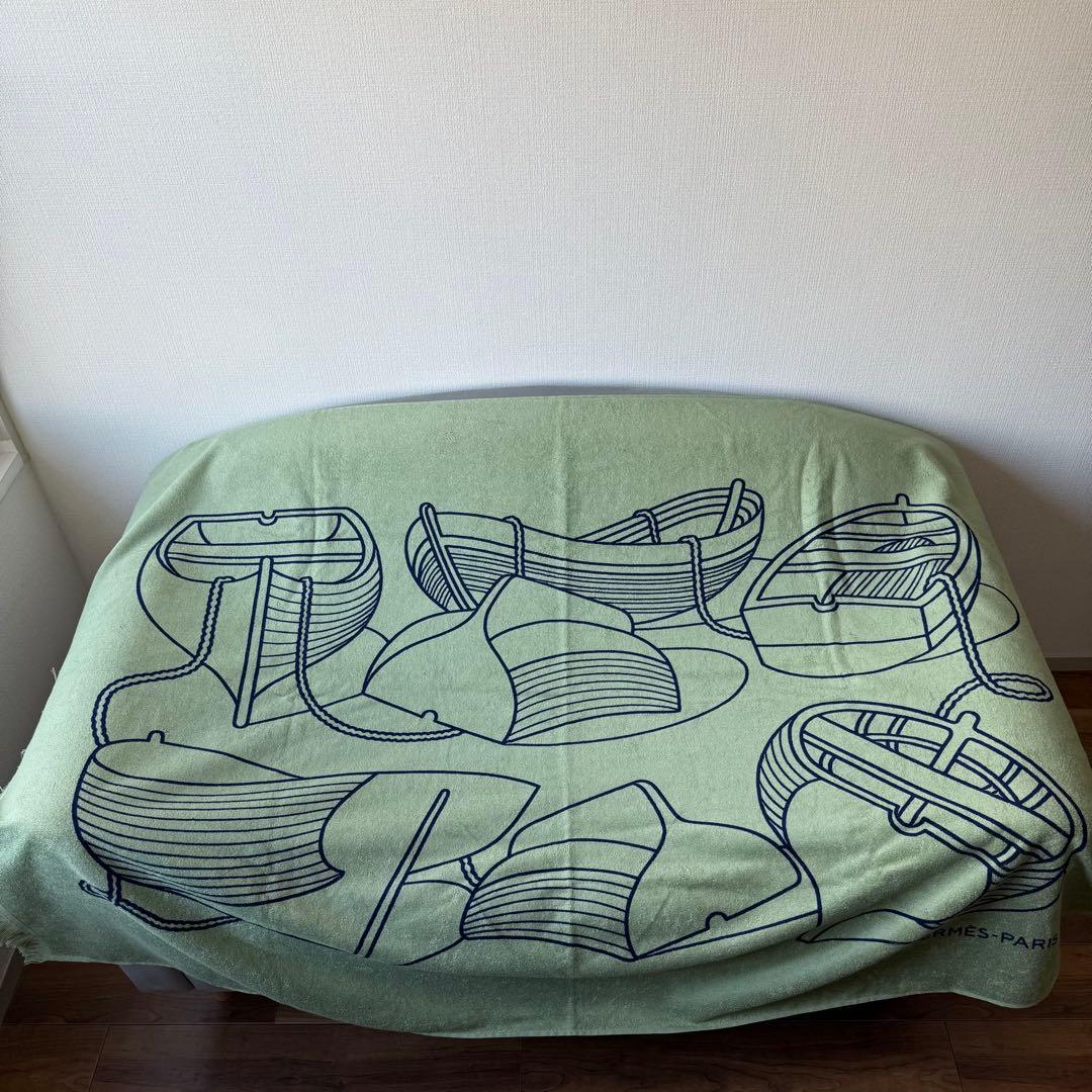 エルメス ヨッティング タラッサ ビーチタオル グリーン バスタオル 大判