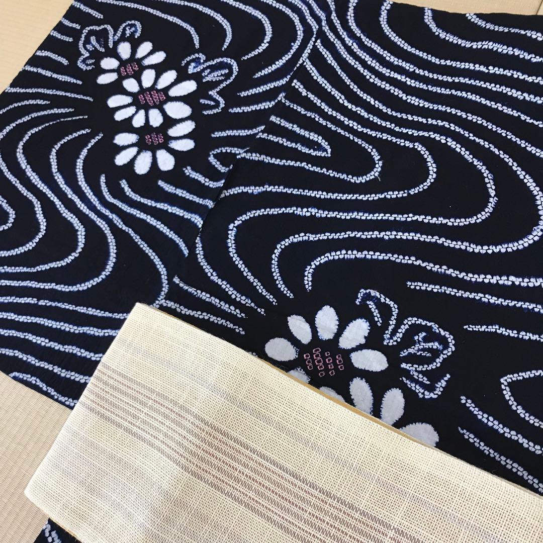 梅乃【056】有松絞り　ゆかた　伝統　古典　流水　花　大人