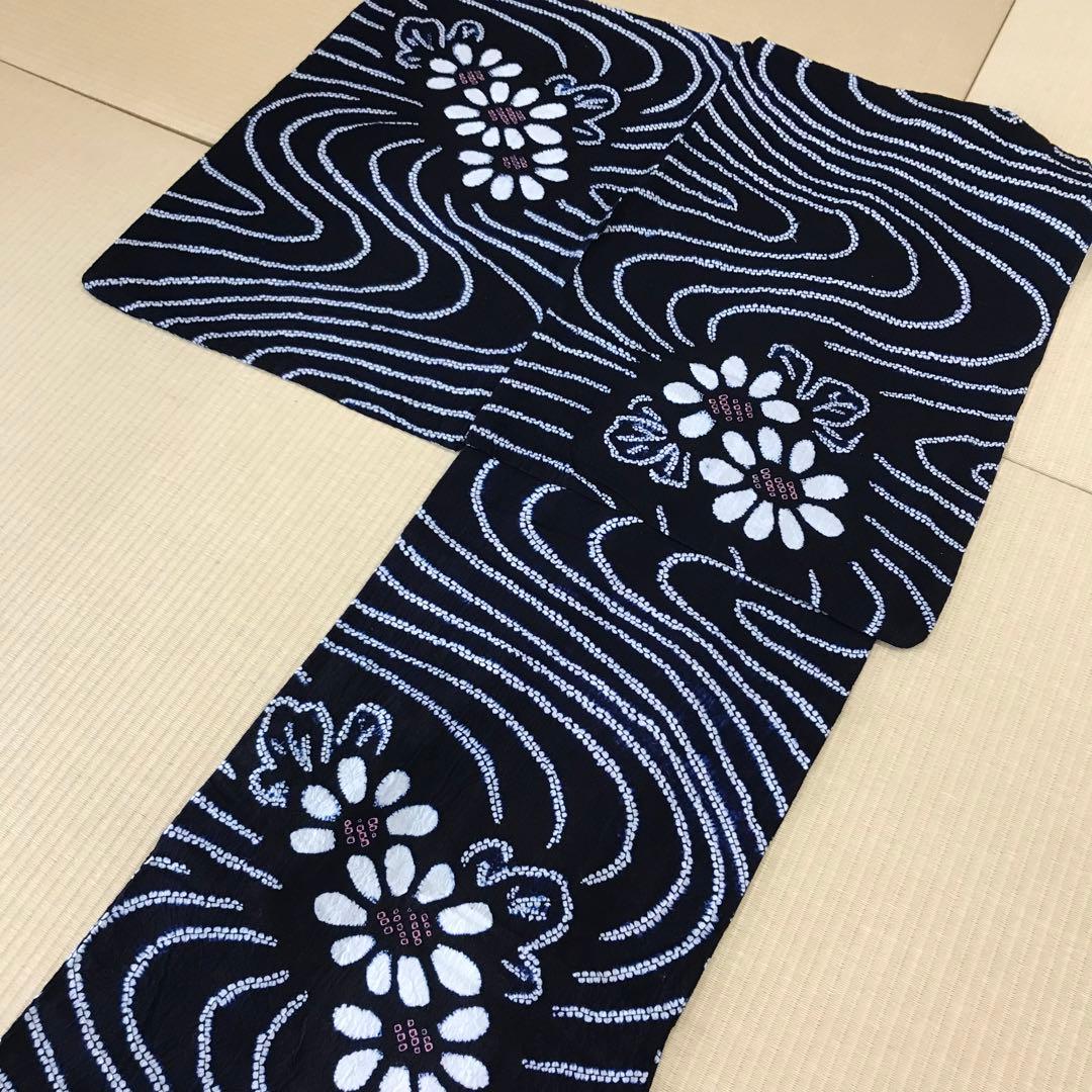 梅乃【056】有松絞り　ゆかた　伝統　古典　流水　花　大人