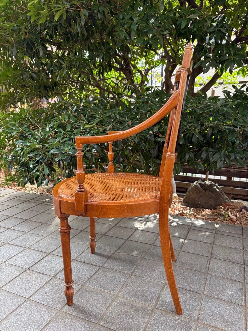 難あり アンティーク 木製ラタンチェア クロスデザイン 椅子 アールデコ