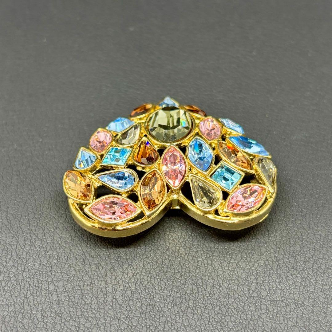 【希少】【美品】【イヴ・サンローラン】ハート カラーストーン ビジュー ブローチ