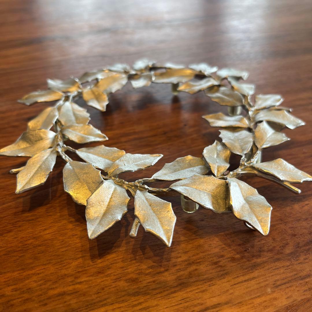 アトリエジュンコ　鍋敷　ポットスタンド　リース　シルバー系　美品　ピューター