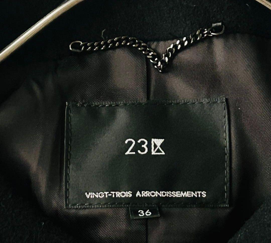 ★美品★23区 ダブルクロスベロアノーカラーショートコート黒 36 Sサイズ