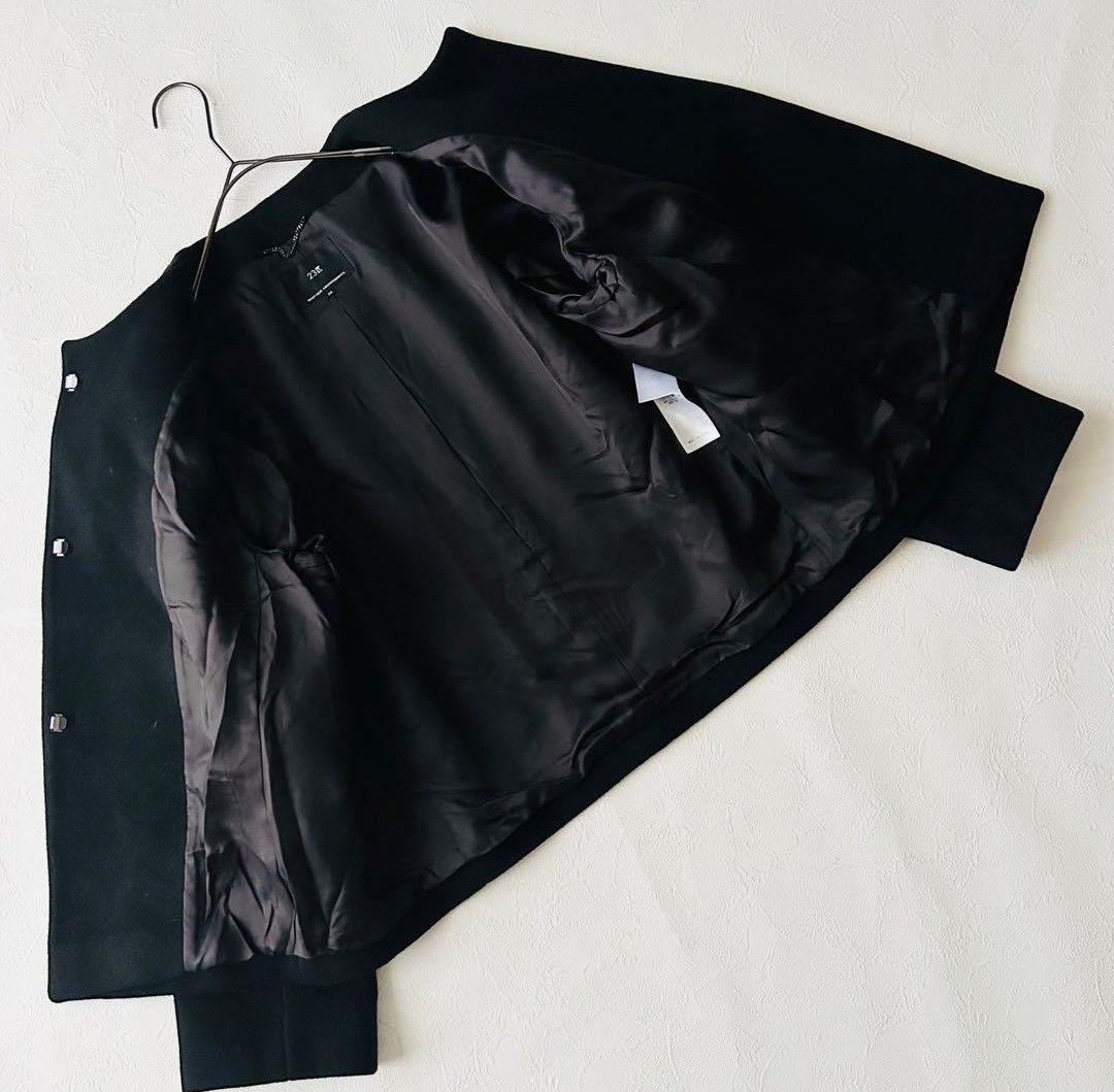 ★美品★23区 ダブルクロスベロアノーカラーショートコート黒 36 Sサイズ