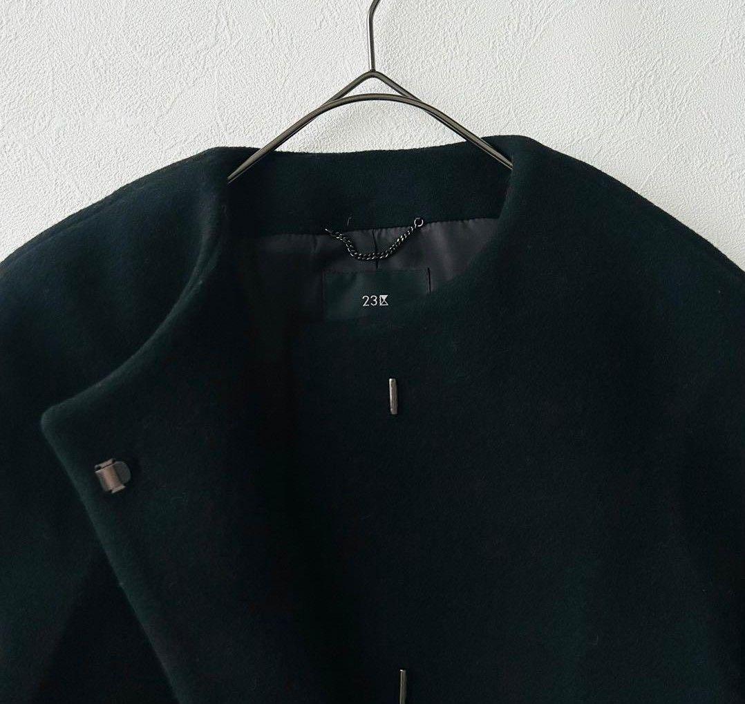 ★美品★23区 ダブルクロスベロアノーカラーショートコート黒 36 Sサイズ