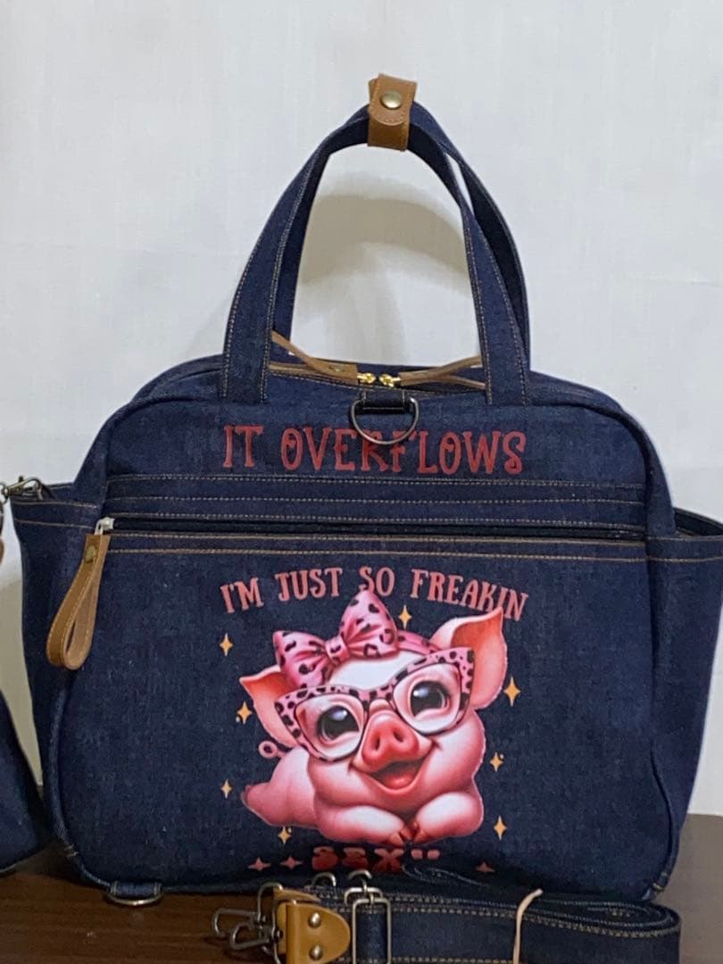 ☆岡山デニム☆ブタさん☆☆☆リュック対応☆4wayボストンバッグ