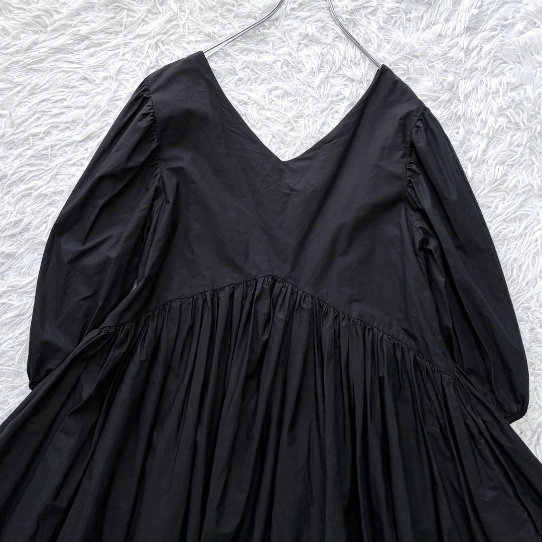 Merlette マーレット 膝丈ワンピース Vネック ギャザー ブラック XS