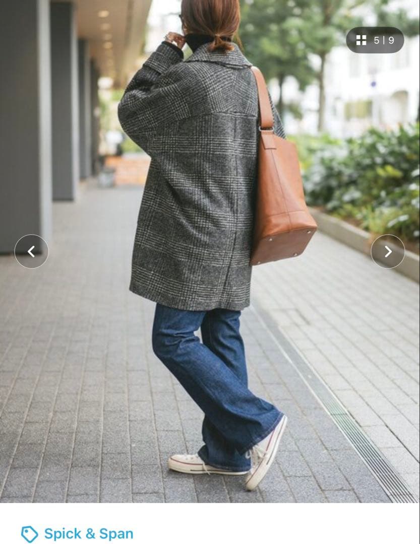 Spick and Span Wスライバーチェックハーフコート ブラック 34