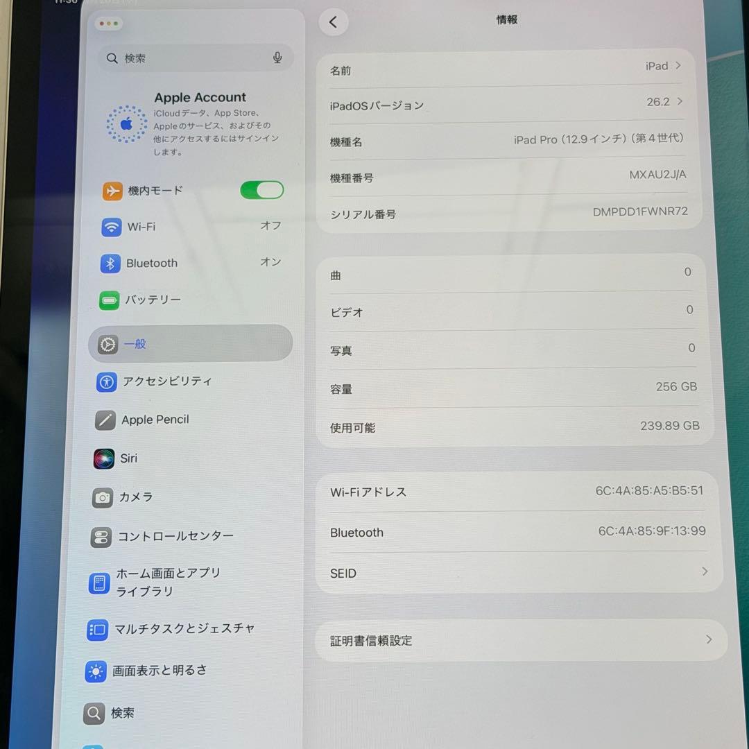美品 iPad Pro 12.9インチ（第4世代）256GB Wi-Fiモデル