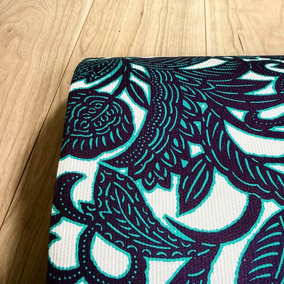 未使用　正絹　現代　全通 袋帯　着物　450しゃれ袋　青　唐草　ボタニカル　緑