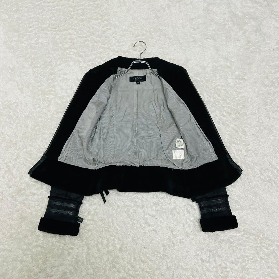 美品 EPOCA ブラックデニム レザー ジャケット ライダース 切替 ボア