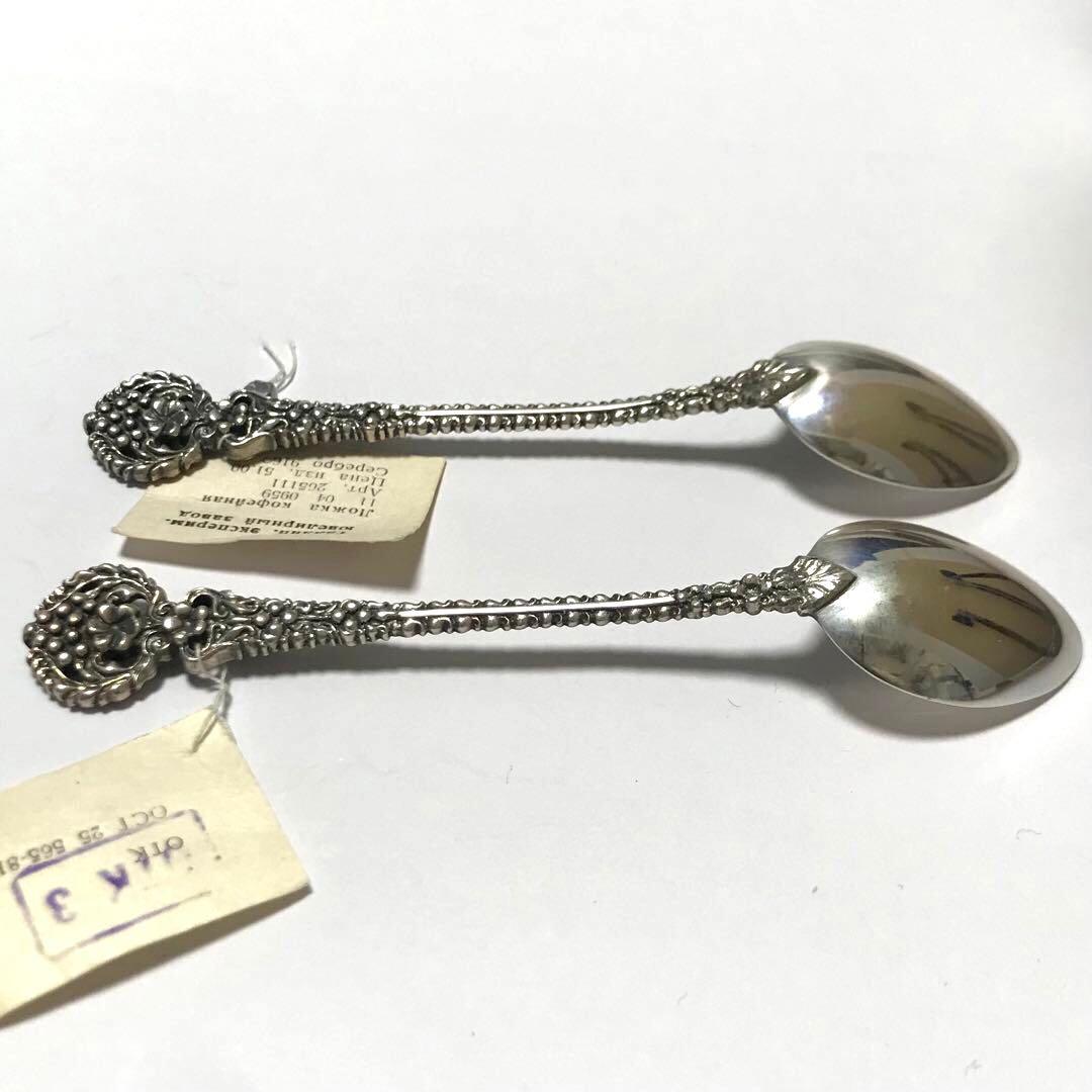 1960年代 ソ連 銀製 ティースプーン 2点 未使用 916 SILVER