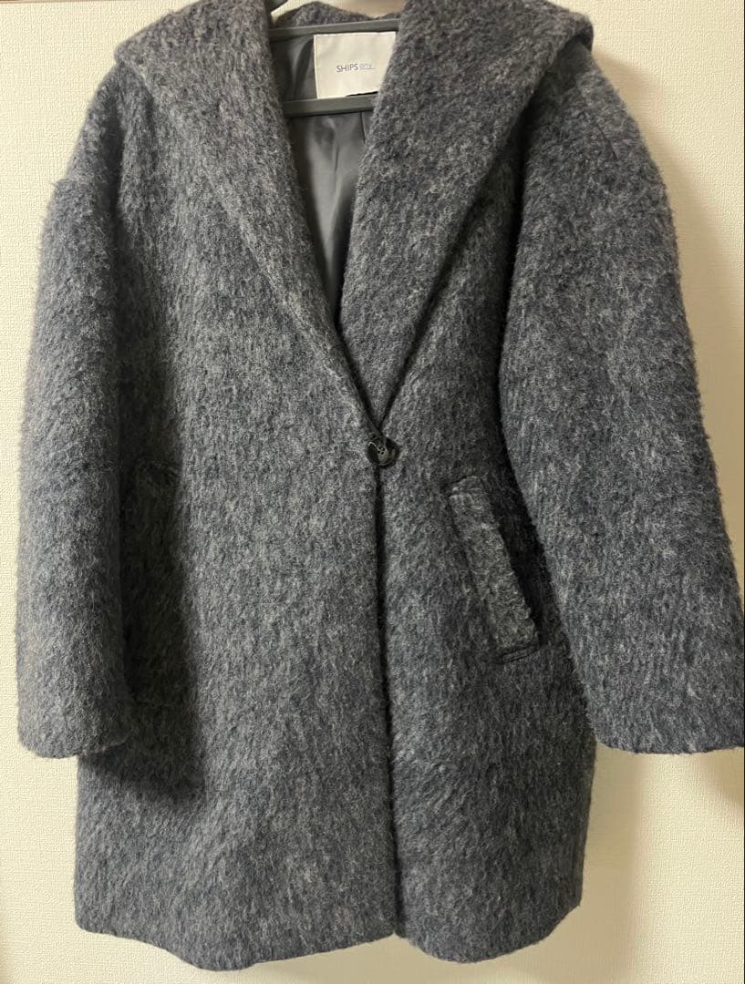 SHIPS any★シャギー フーディー ガウン コート