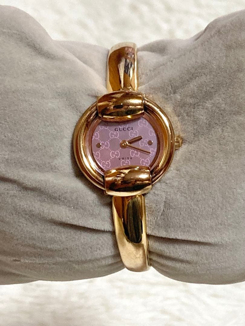 【説明書 箱付き】GUCCI 1400L ゴールド ピンクシェル GG柄