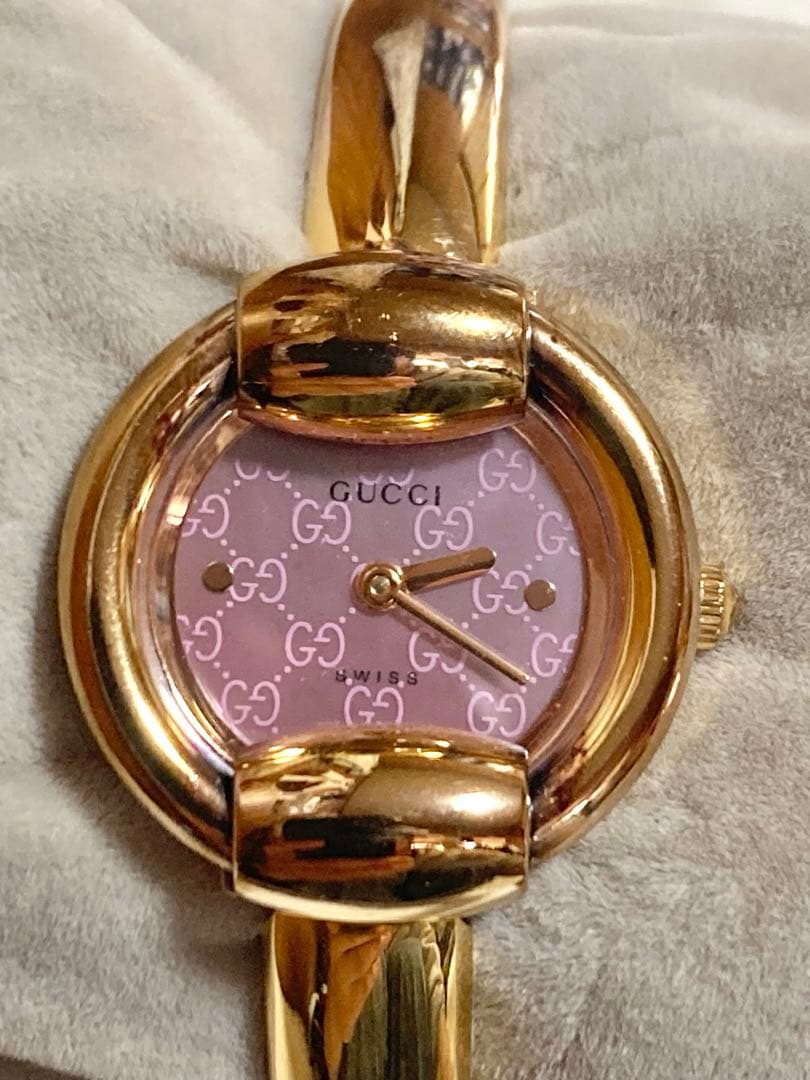 【説明書 箱付き】GUCCI 1400L ゴールド ピンクシェル GG柄