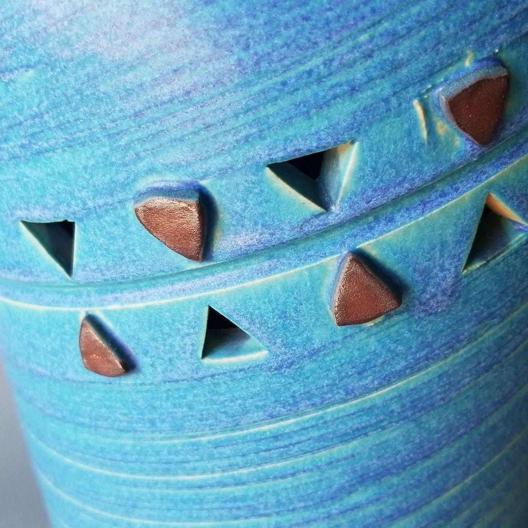 信楽焼傘立て  青 高さ４５cm