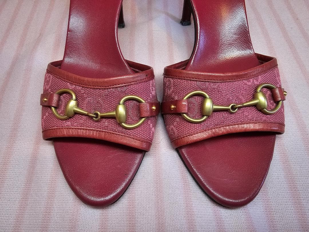 ヴィンテージ グッチ ラズベリー モノグラム キャンバス ホースビット