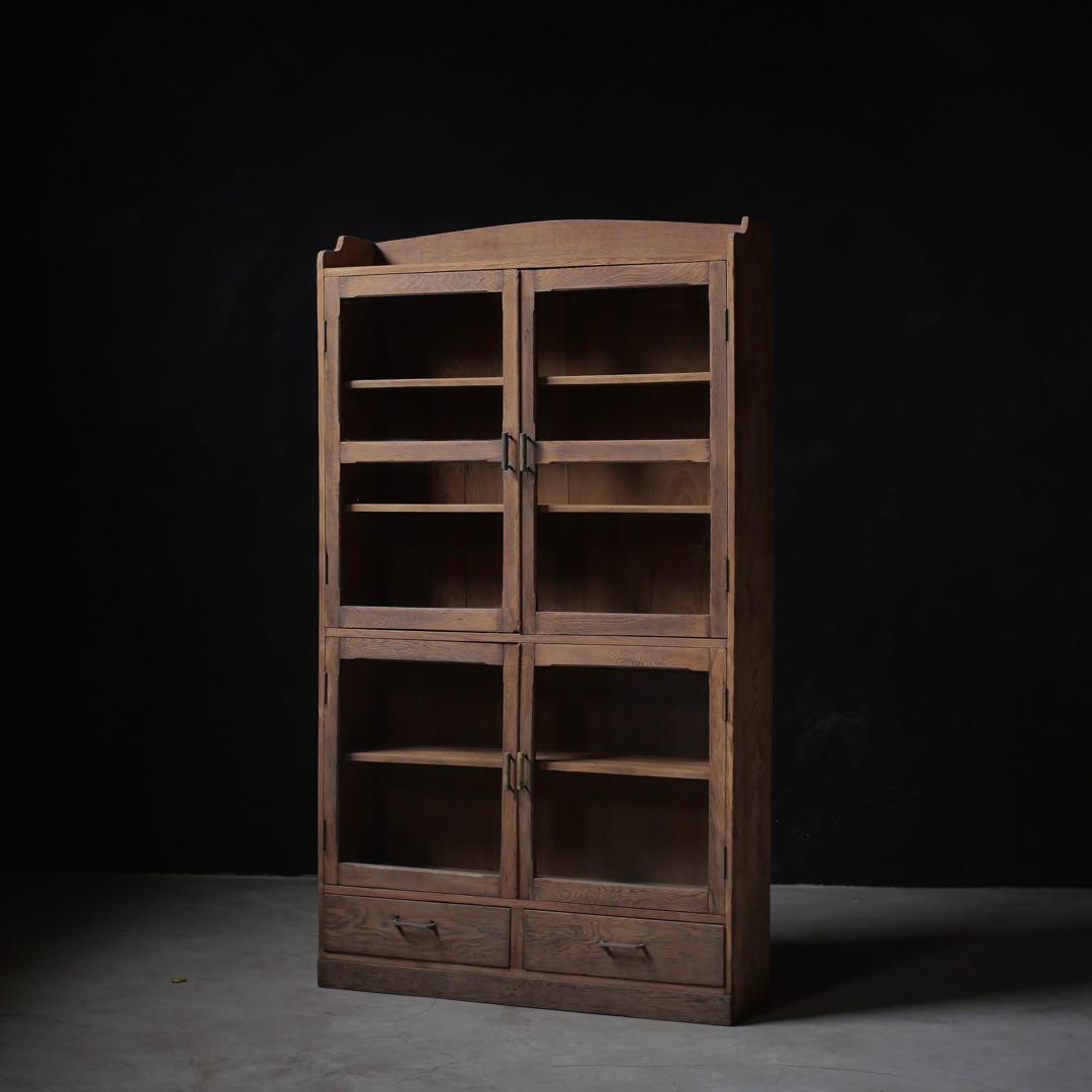 食器棚　収納　本箱　本棚　ガラス戸　棚　古家具　古道具　アンティーク　昭和レトロ