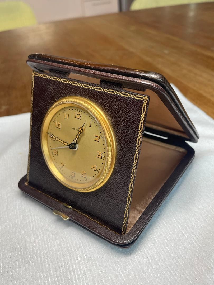 ドイツ　KIENZLE 本革仕様の真鍮ガラス目覚し時計　時計/目覚し　正確稼働