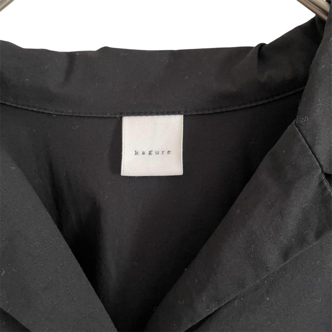 かぐれ　オープンカラーギャザーシャツ　ブラック　コットン　フリー　開襟　23