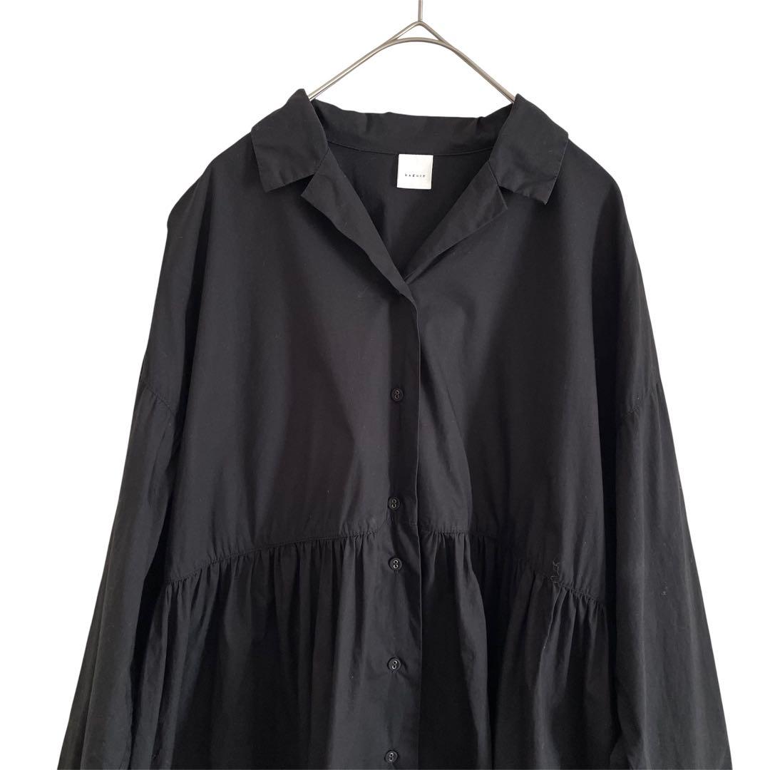 かぐれ　オープンカラーギャザーシャツ　ブラック　コットン　フリー　開襟　23