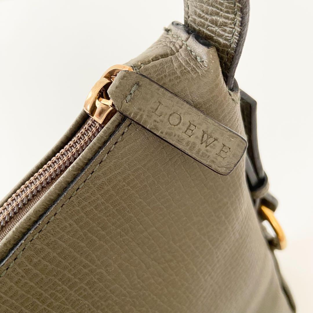 希少　LOEWE　ヴィンテージ　レザー　ワンショルダーホーボー　カーキグリーン