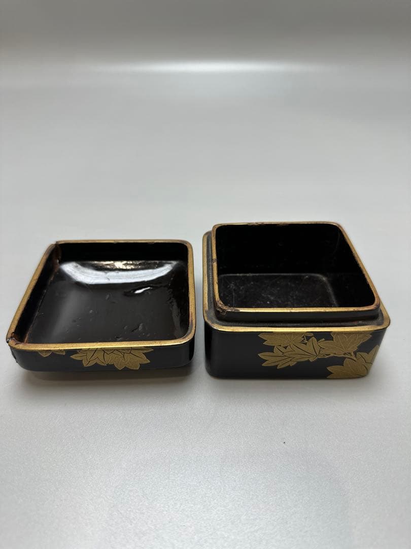 時代 紅葉 蒔絵 四方 蓋物