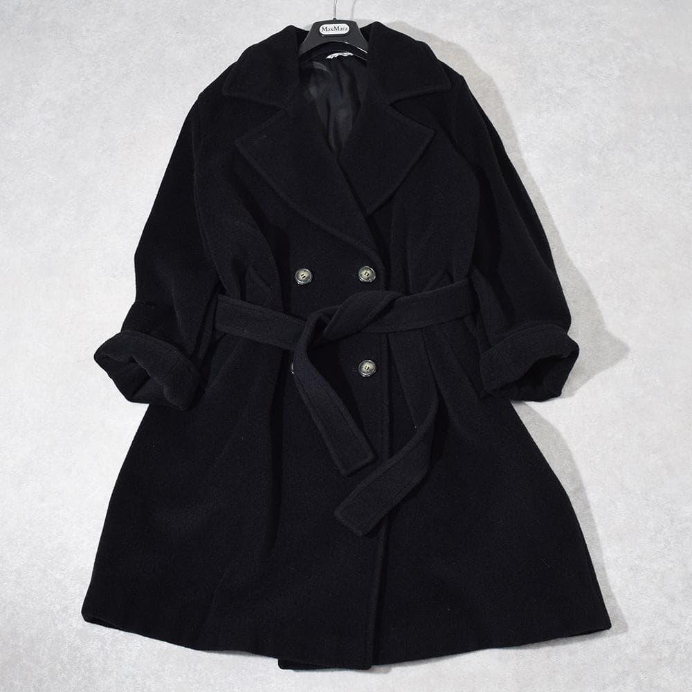 イタリア製 Max Mara マリナリナルディ カシミヤ混 ベルテッドコート 黒