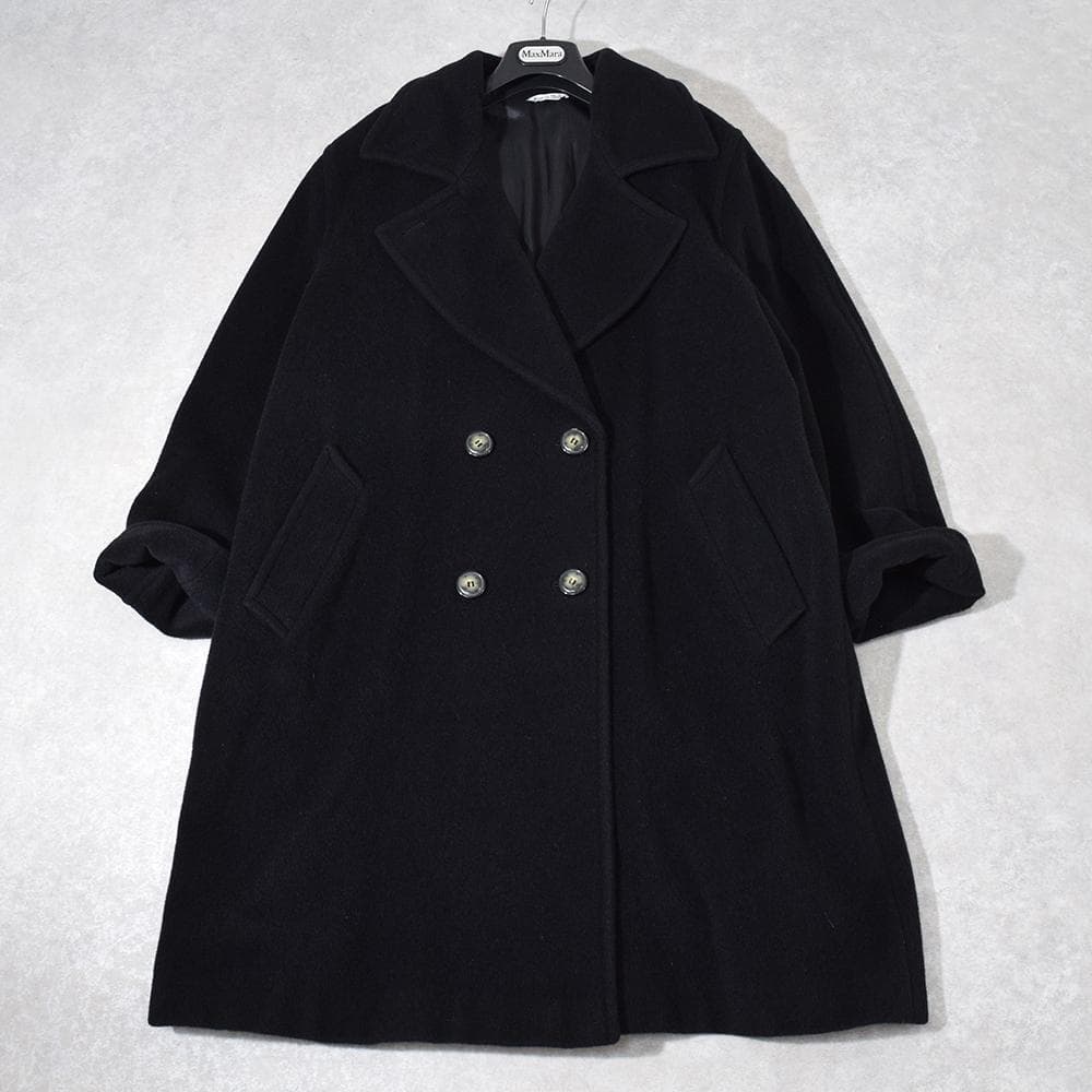 イタリア製 Max Mara マリナリナルディ カシミヤ混 ベルテッドコート 黒