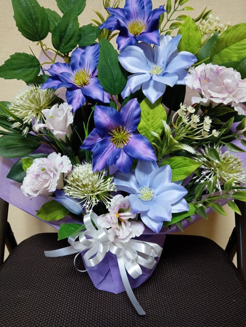 仏花　お供え花　造花アレンジ　クレマチス　初盆　法事