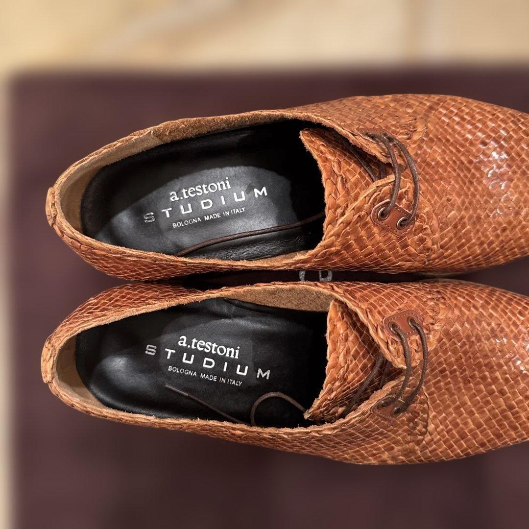 a.testoni⭐️レア極美品⭐️カンガルーレザー メッシュシューズ7.0size