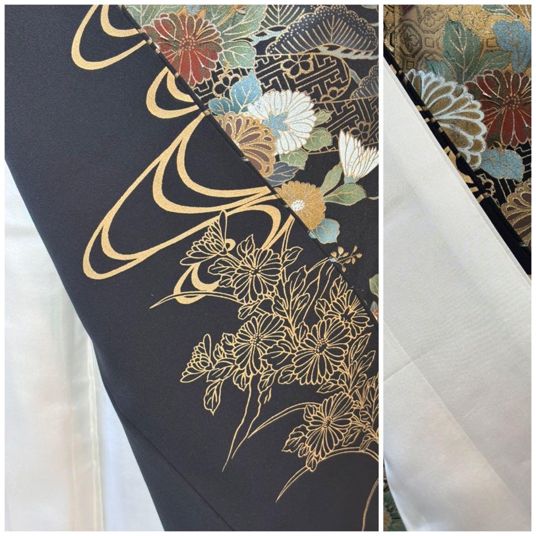 正絹豪華黒留袖6点フルセット　留袖　 袋帯　長襦袢　帯締め　帯揚げ　末広