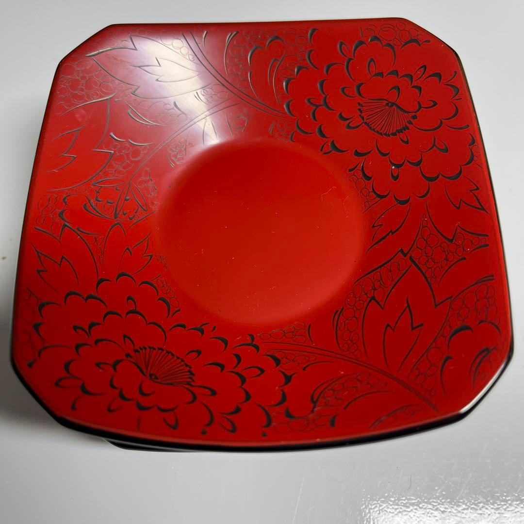千舟生選　輪島塗 輪島塗　漆器　伝統工芸　茶托　皿　赤漆　5枚　沈刻