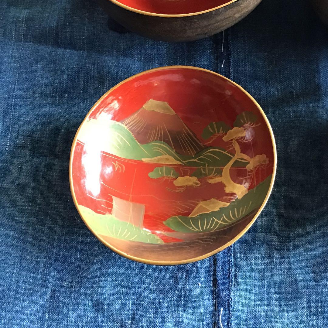 会津鉄錆塗　金蒔絵　椀6客　時代木製漆器　吸物　伝統工芸　漆芸