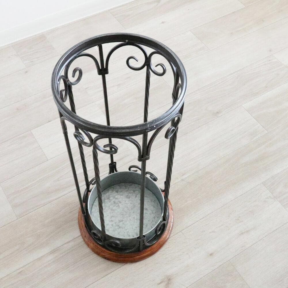 ★アンティーク調 アイアン傘立 アンブレラスタンド ウッド＆アイアン 丸型