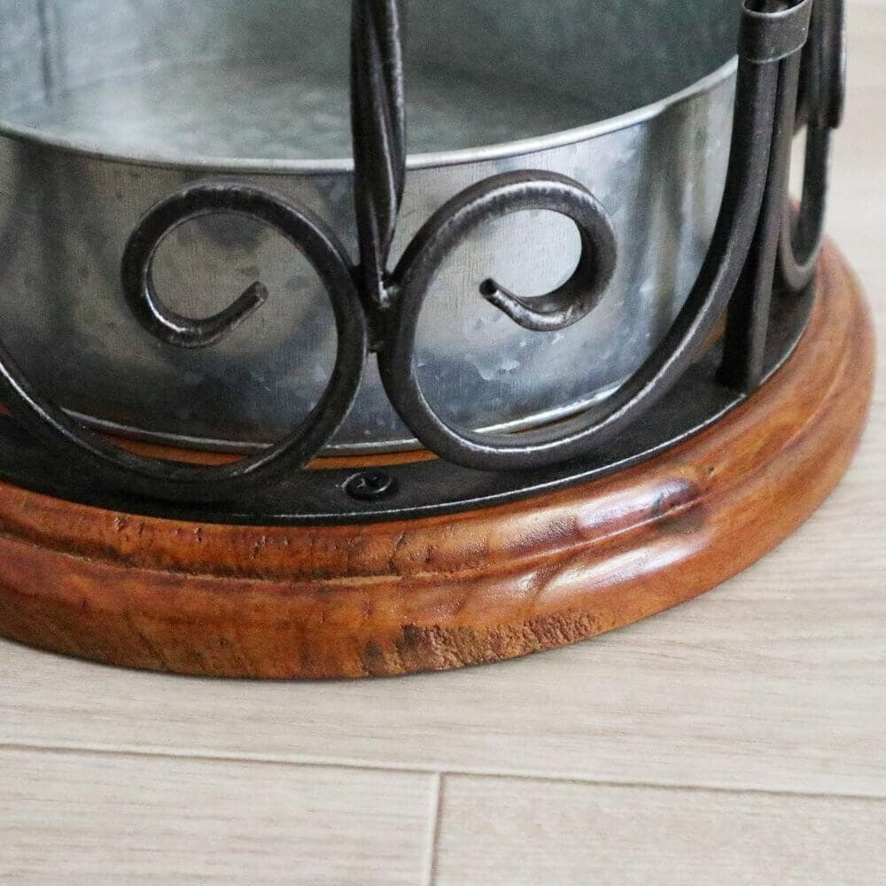 ★アンティーク調 アイアン傘立 アンブレラスタンド ウッド＆アイアン 丸型