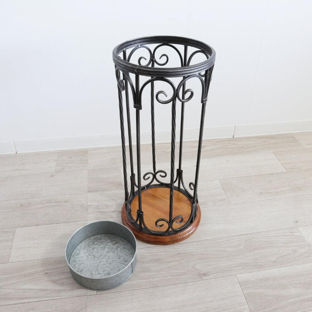 ★アンティーク調 アイアン傘立 アンブレラスタンド ウッド＆アイアン 丸型