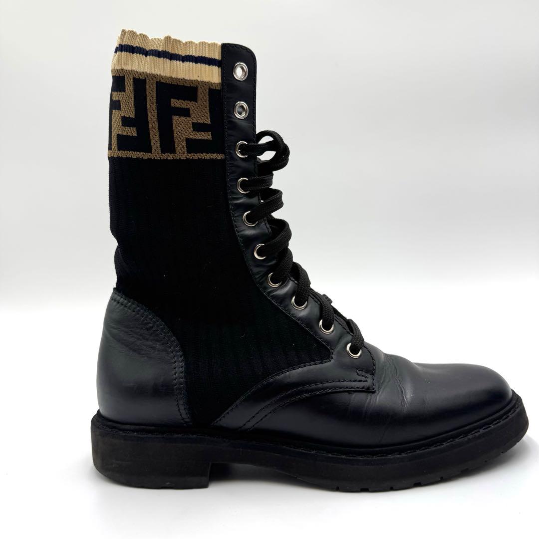 美品 FENDI ソックス ブーツ リブ ズッカ柄 FF Vibram 黒 37