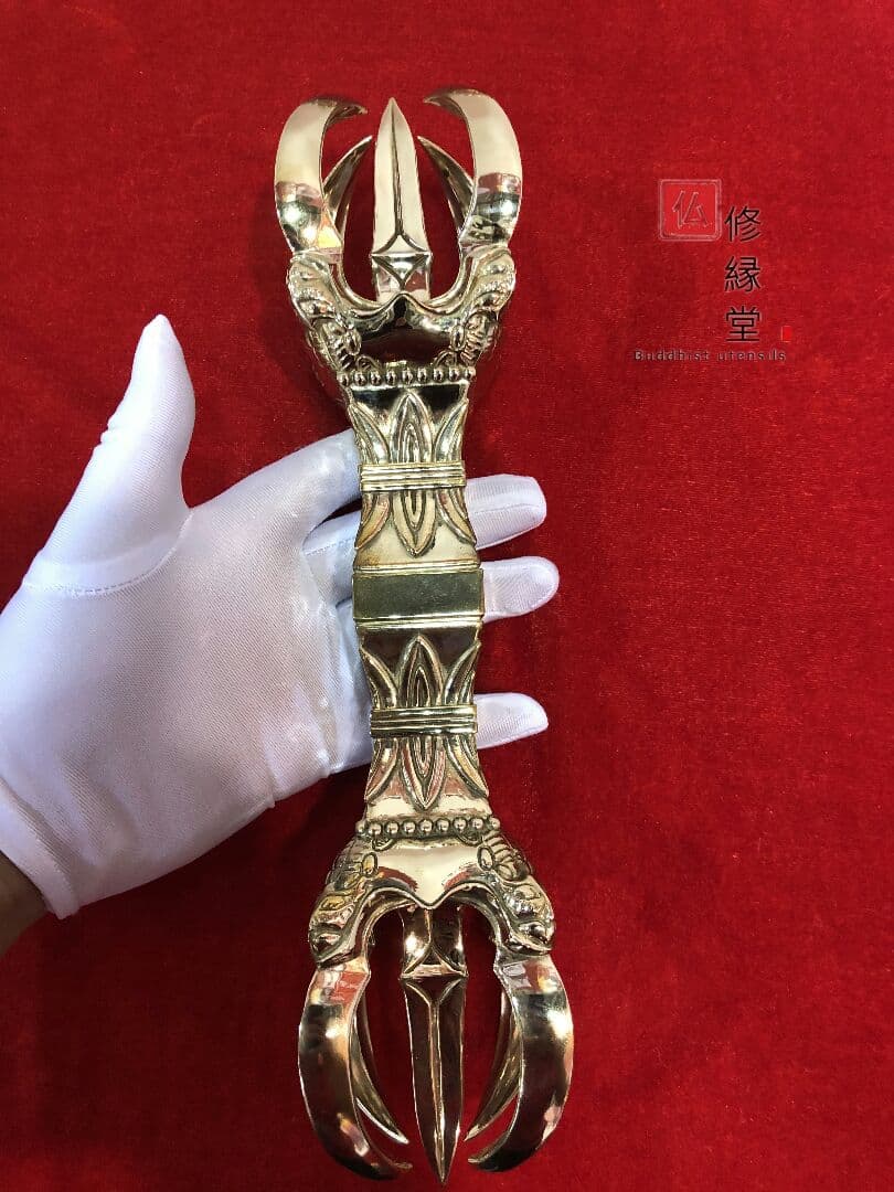 真言宗法具 ウザシャモ金剛杵 法器 五鈷杵 真鍮製 30.5cm