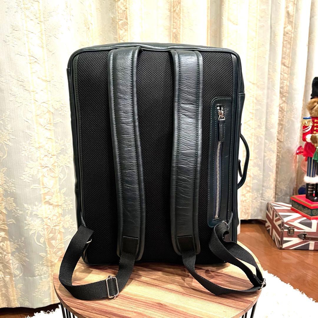 ✨2WAY✨ビジネスレザーファクトリー ビジネスバッグ リュック レザー 濃緑色