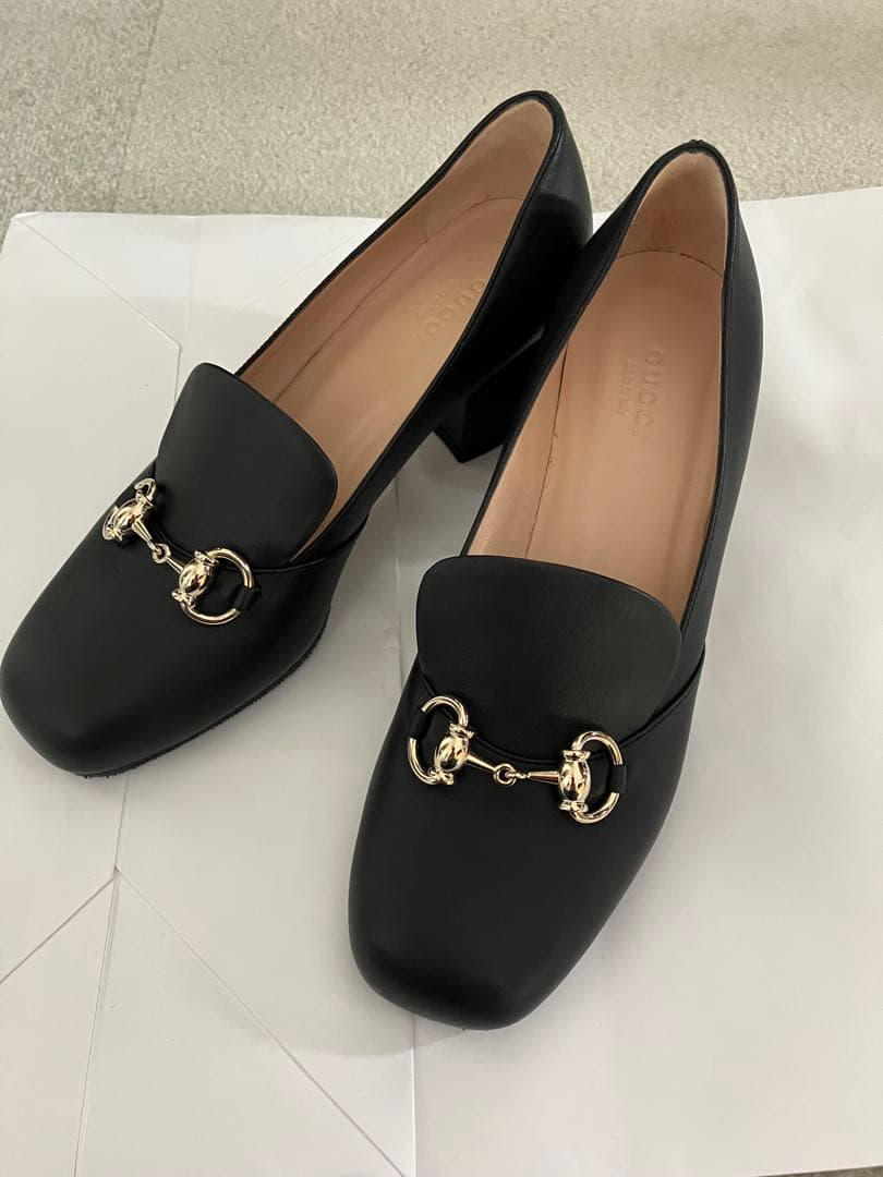 GUCCI ホースビット黒ローファー ヒール☆室内試着のみ裏張り済美品