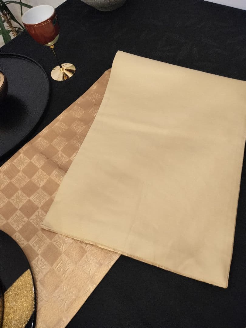 A925★逸品‼️全通帯‼️市松文字‼️正絹テーブルランナー2m7cm